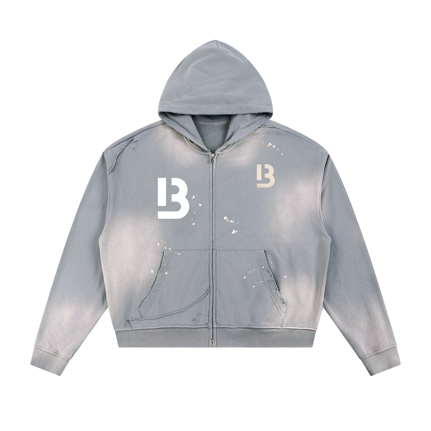 GIRL BB Sun Fade Frayed Raw Edge Fleece Zip Hoodie
