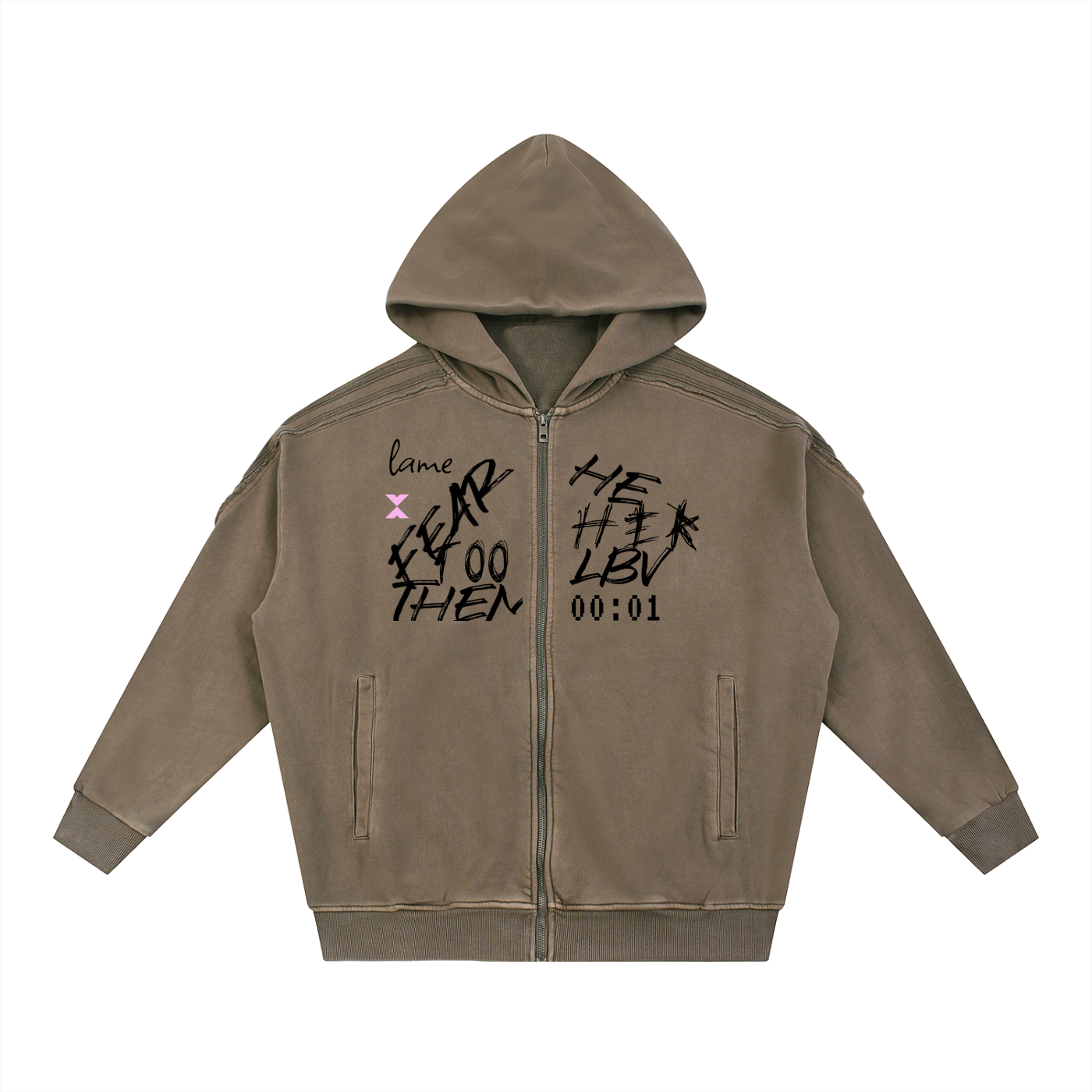 THEY FEAR THEY Washed Tape Raw Edge Zip Hoodie