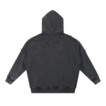 THEY FEAR THEY Washed Tape Raw Edge Zip Hoodie