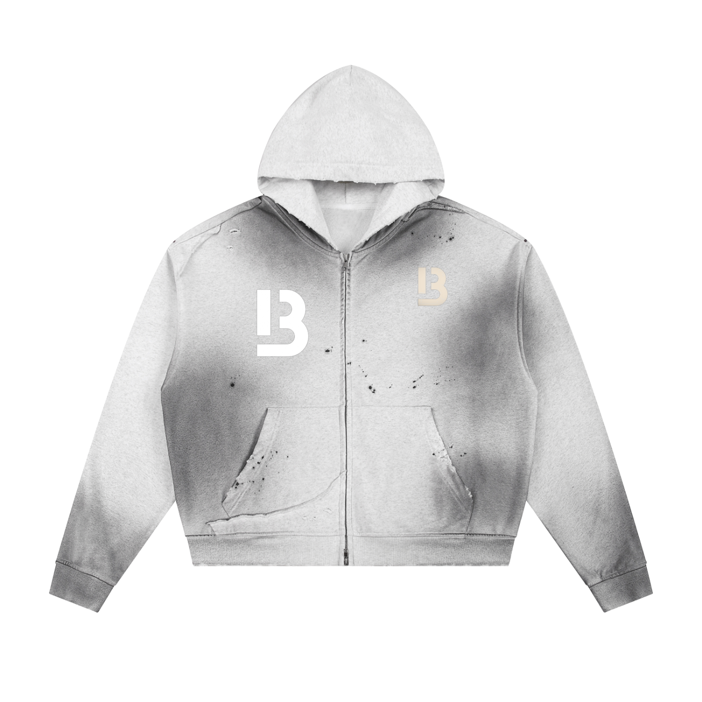GIRL BB Sun Fade Frayed Raw Edge Fleece Zip Hoodie