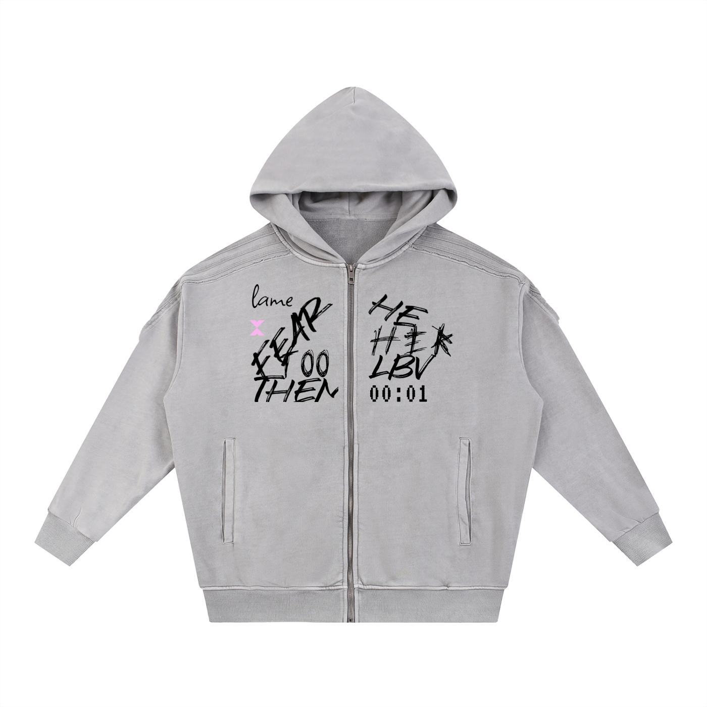 THEY FEAR THEY Washed Tape Raw Edge Zip Hoodie