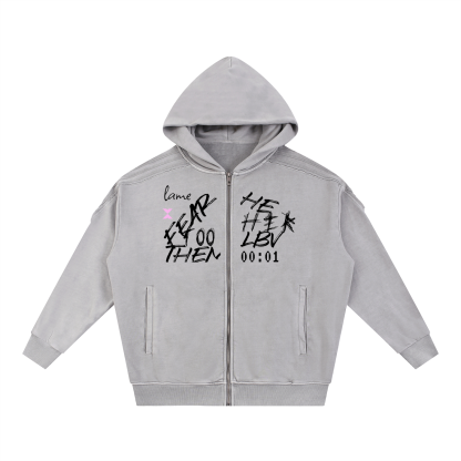 THEY FEAR THEY Washed Tape Raw Edge Zip Hoodie