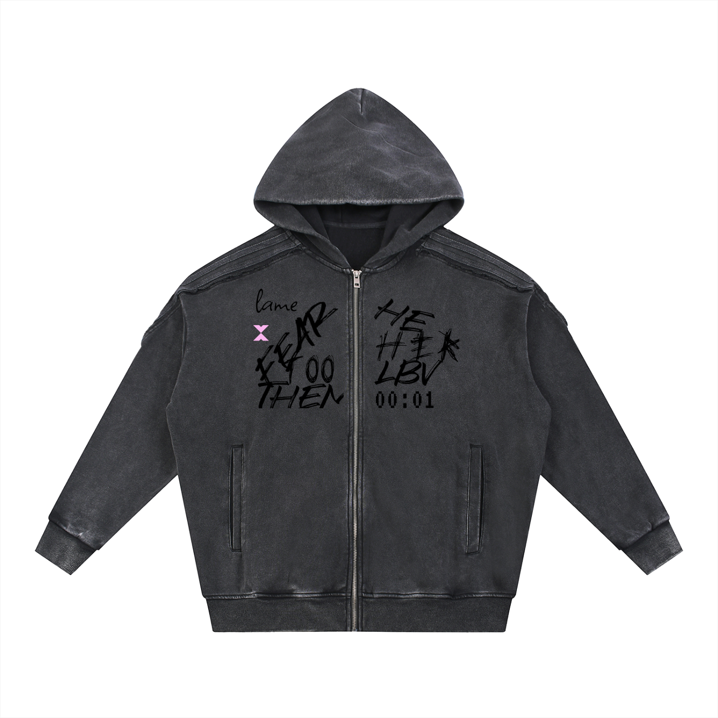 THEY FEAR THEY Washed Tape Raw Edge Zip Hoodie