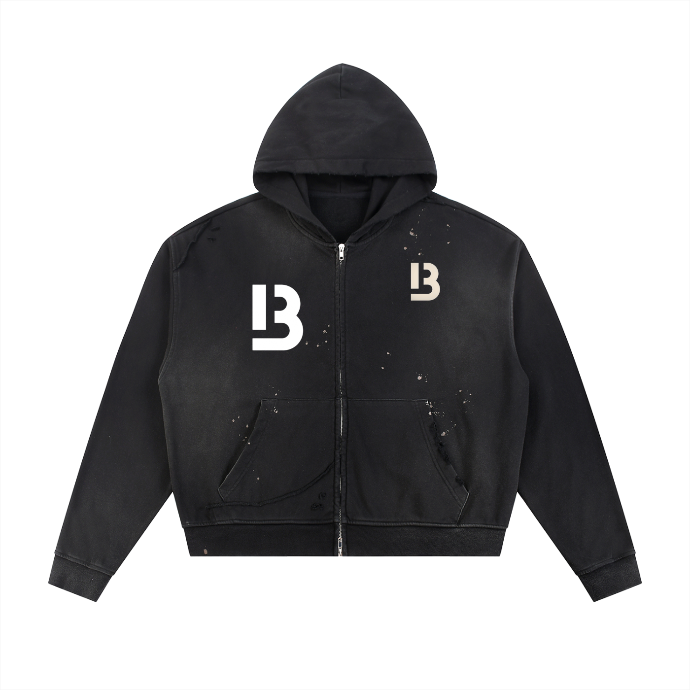 GIRL BB Sun Fade Frayed Raw Edge Fleece Zip Hoodie