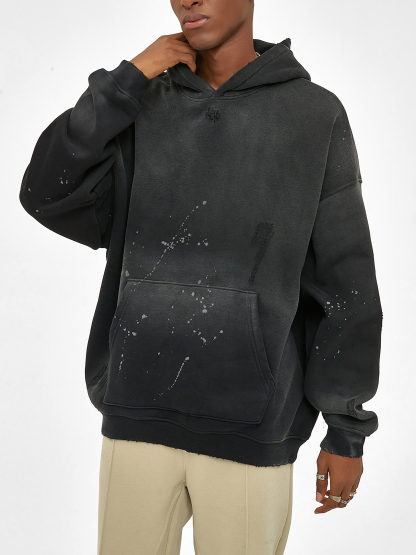Vintage Washed Frayed Fleece Hoodie-BBKTHESHOP