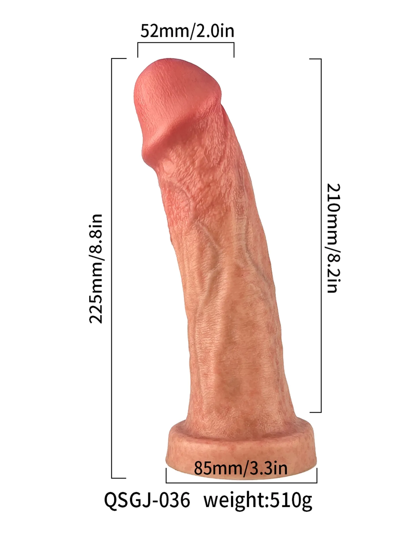 Asher 8.8" x 2" Flesh Skin No Balls Lifelike Soft Dildo