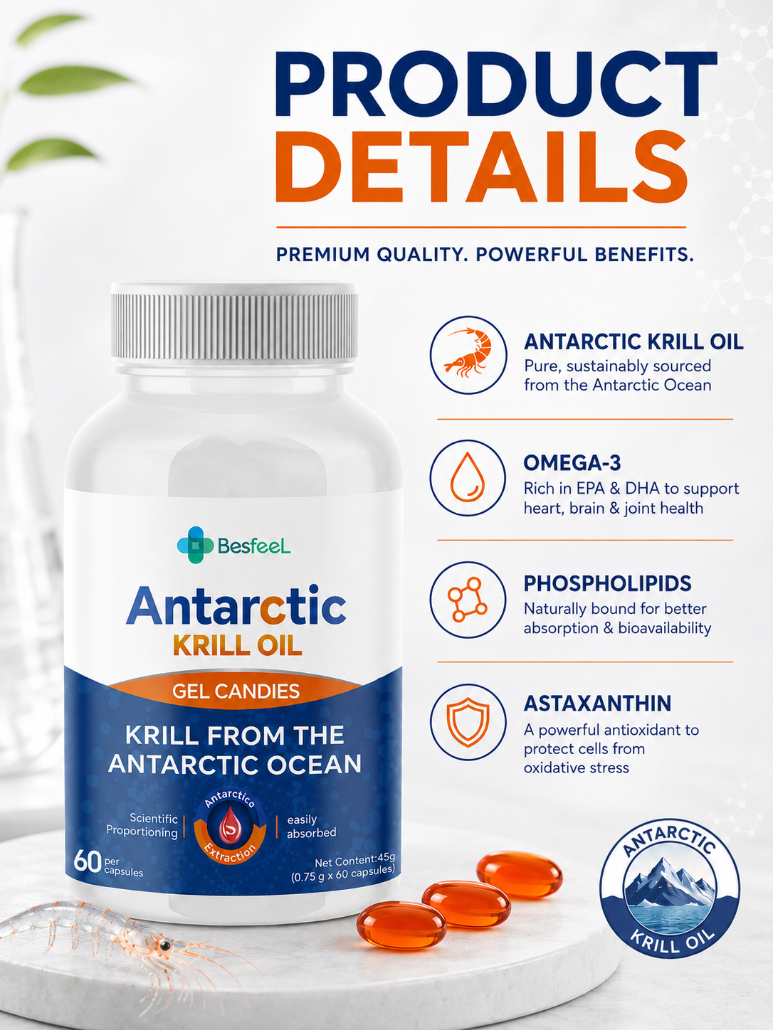 Krill Antartika dan minyak krill: suplemen nutrisi yang sehat.