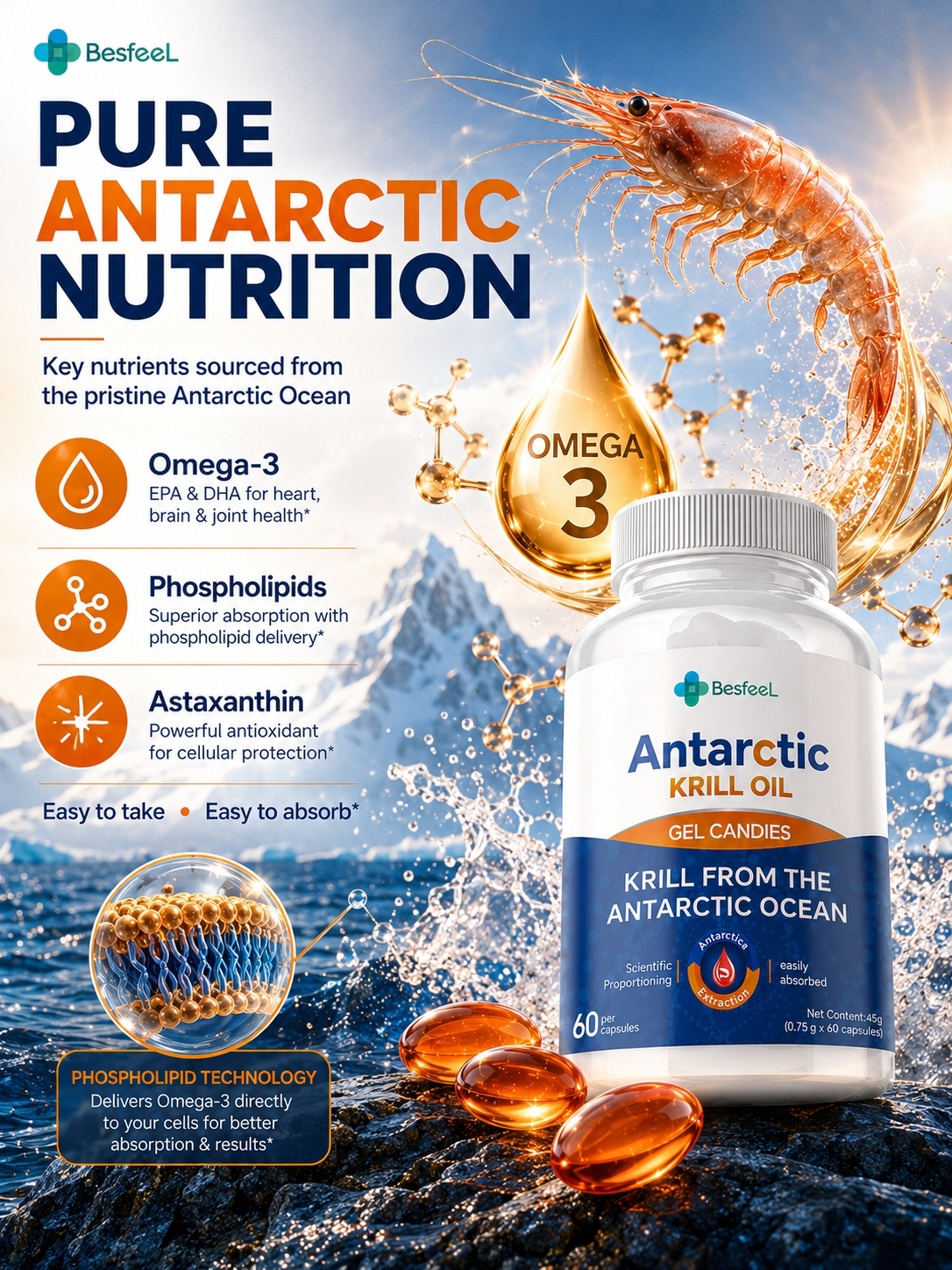 Krill Antartika dan minyak krill: suplemen nutrisi yang sehat.