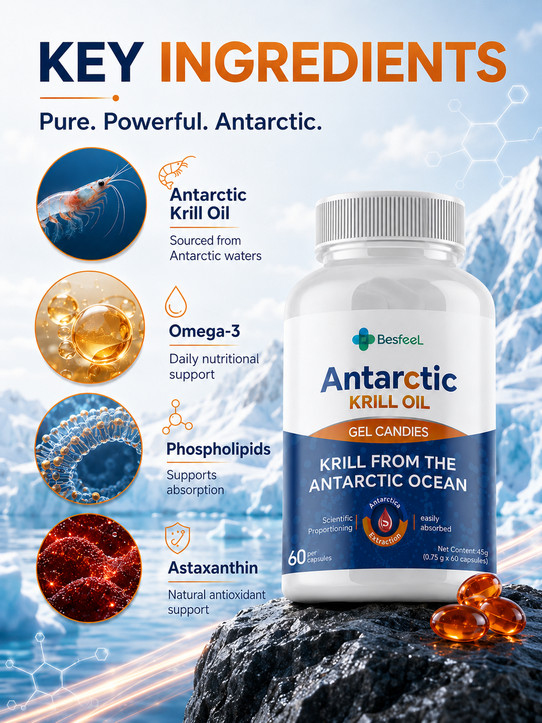 Krill Antartika dan minyak krill: suplemen nutrisi yang sehat.