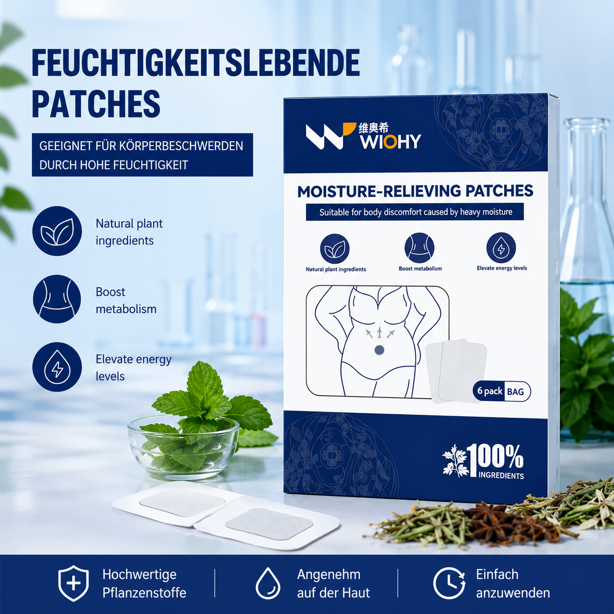 Wiohy Natürliche Kräuter Körperpflaster – Für tägliches Körperwohlbefinden
