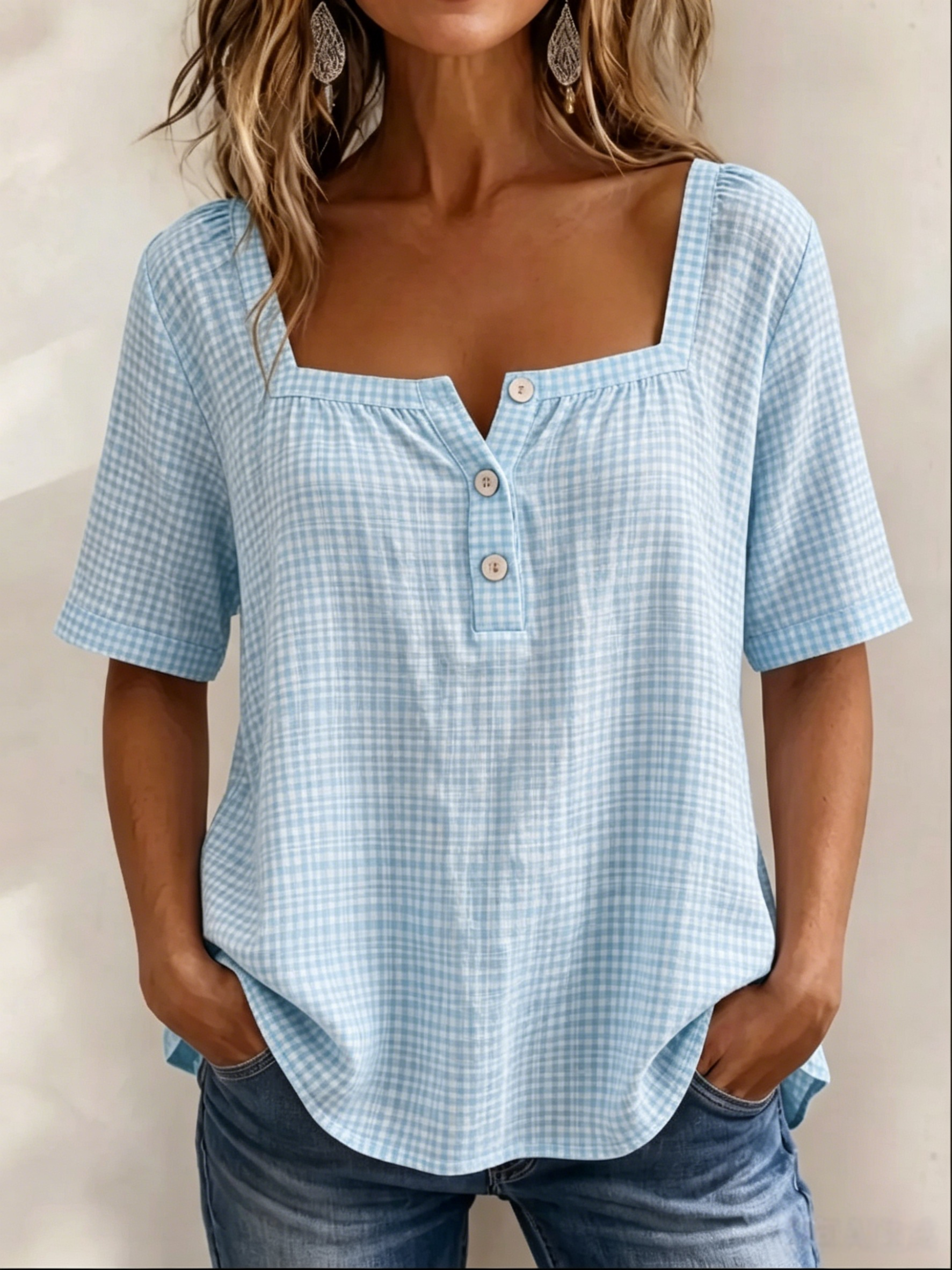 NEW🔥 Casual Square-neck Cotton-linen Blouse