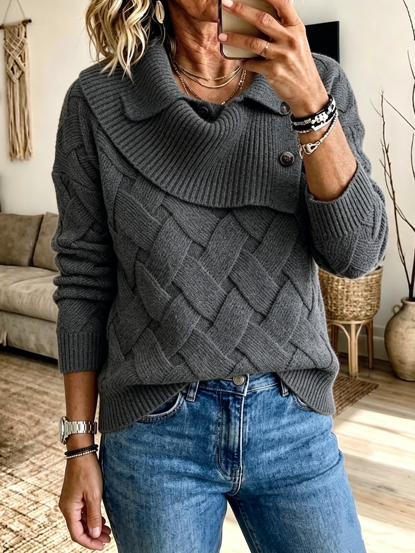 Chic Vibrant Orange Asymmetric Cowl Neck Knit Pullover