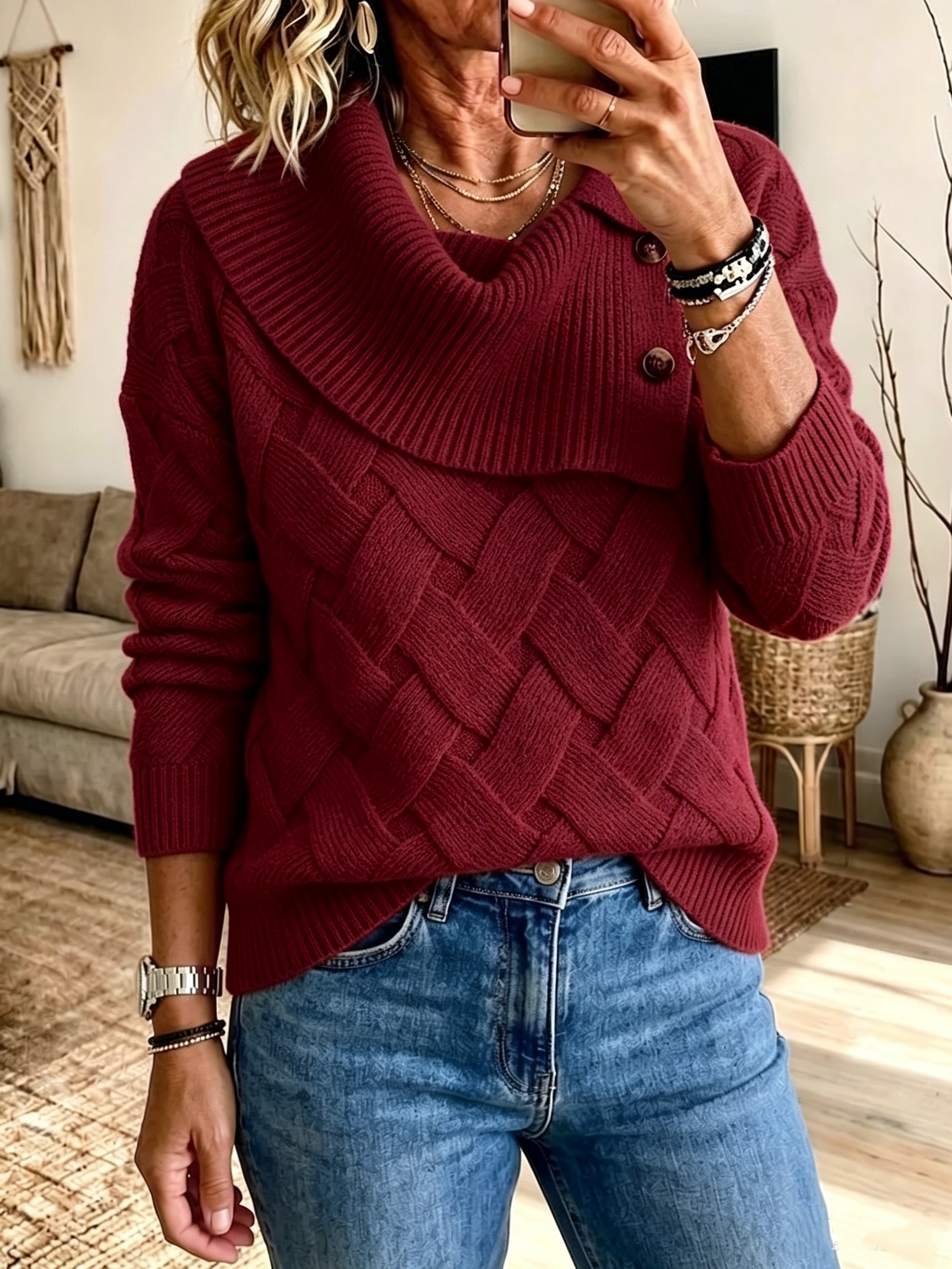 Chic Vibrant Orange Asymmetric Cowl Neck Knit Pullover