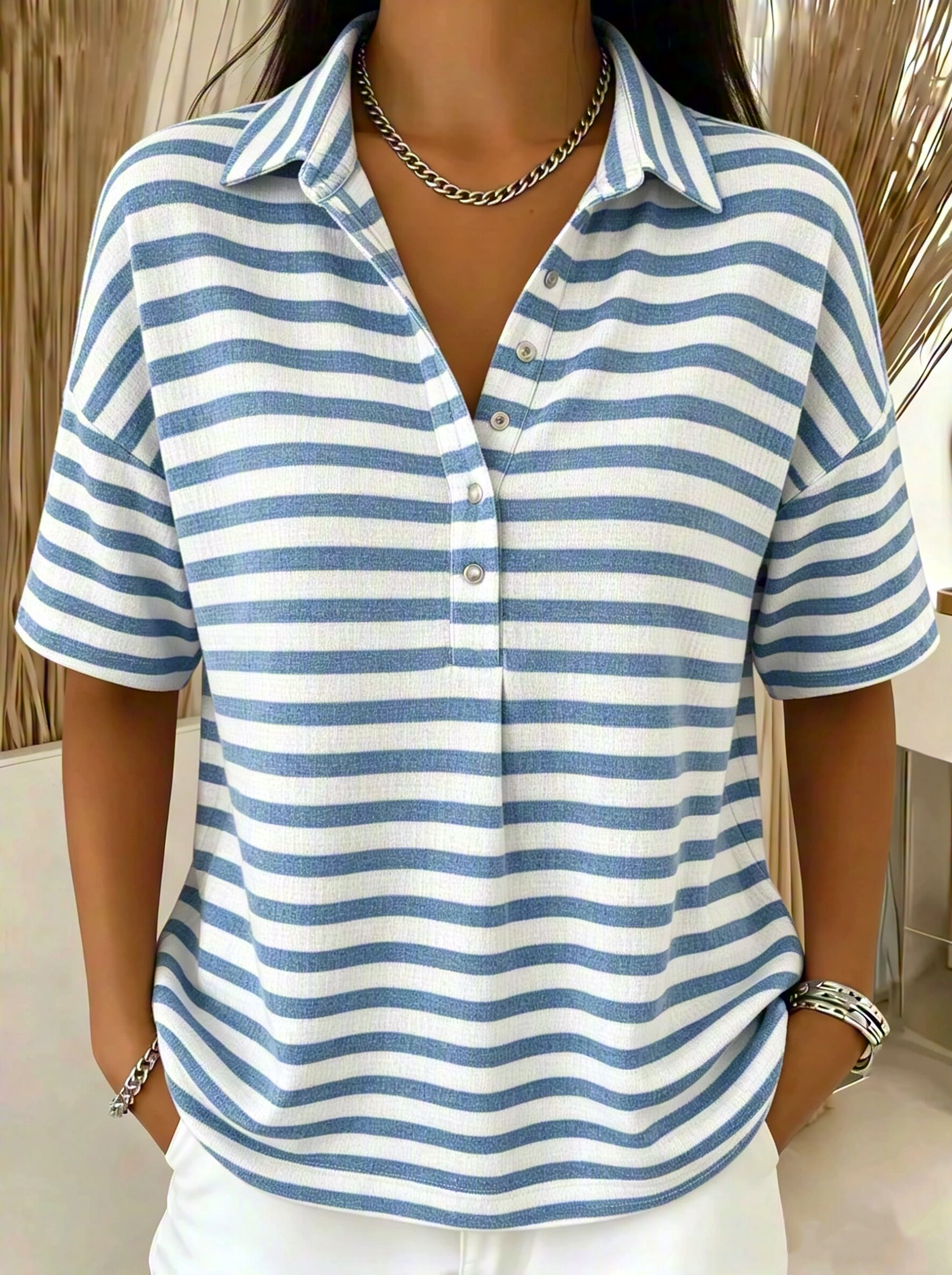 CLEARANCE SALE🔥 Women's Effortless Coastal Stripe Polo Shirt