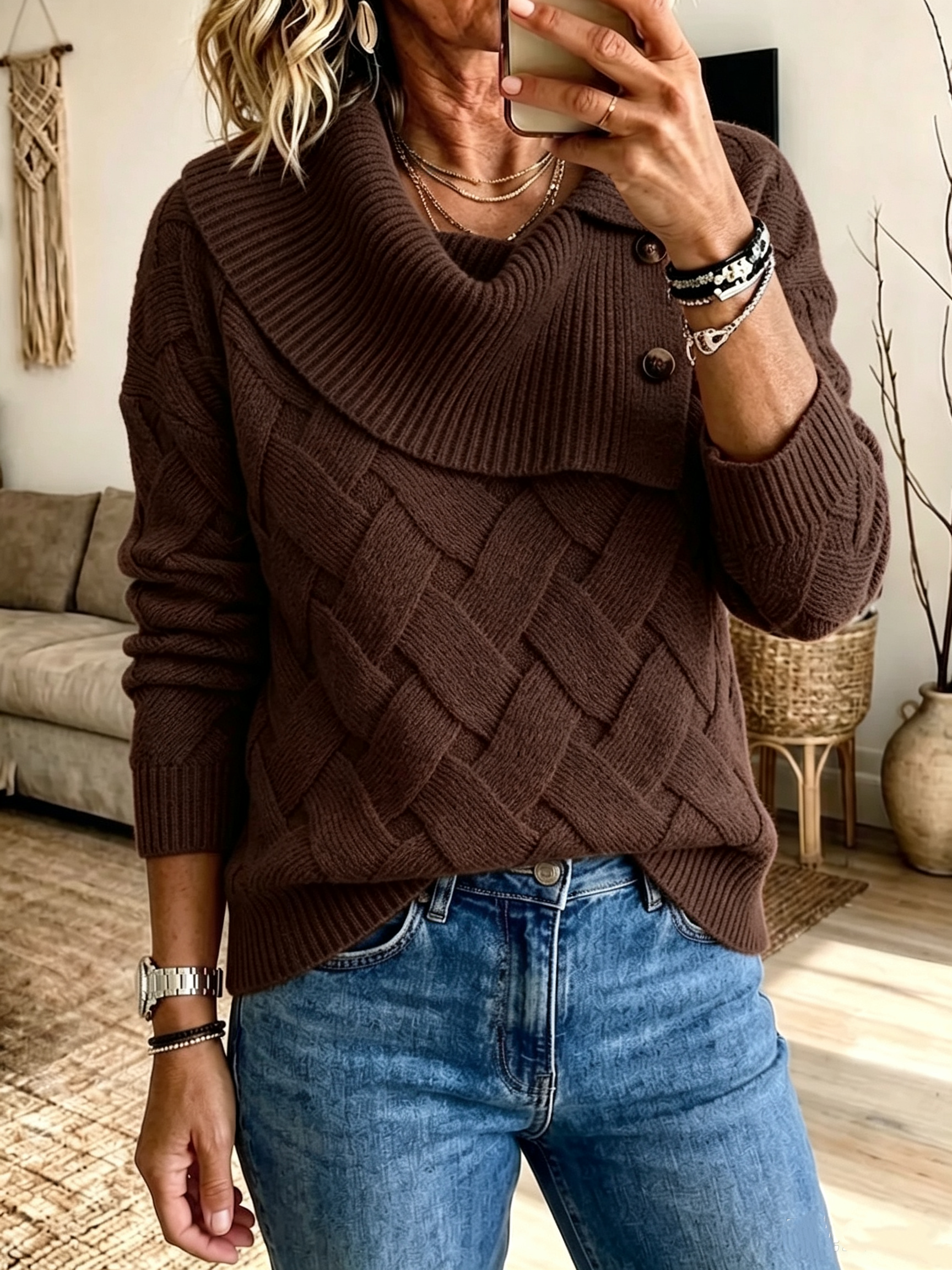 Chic Vibrant Orange Asymmetric Cowl Neck Knit Pullover