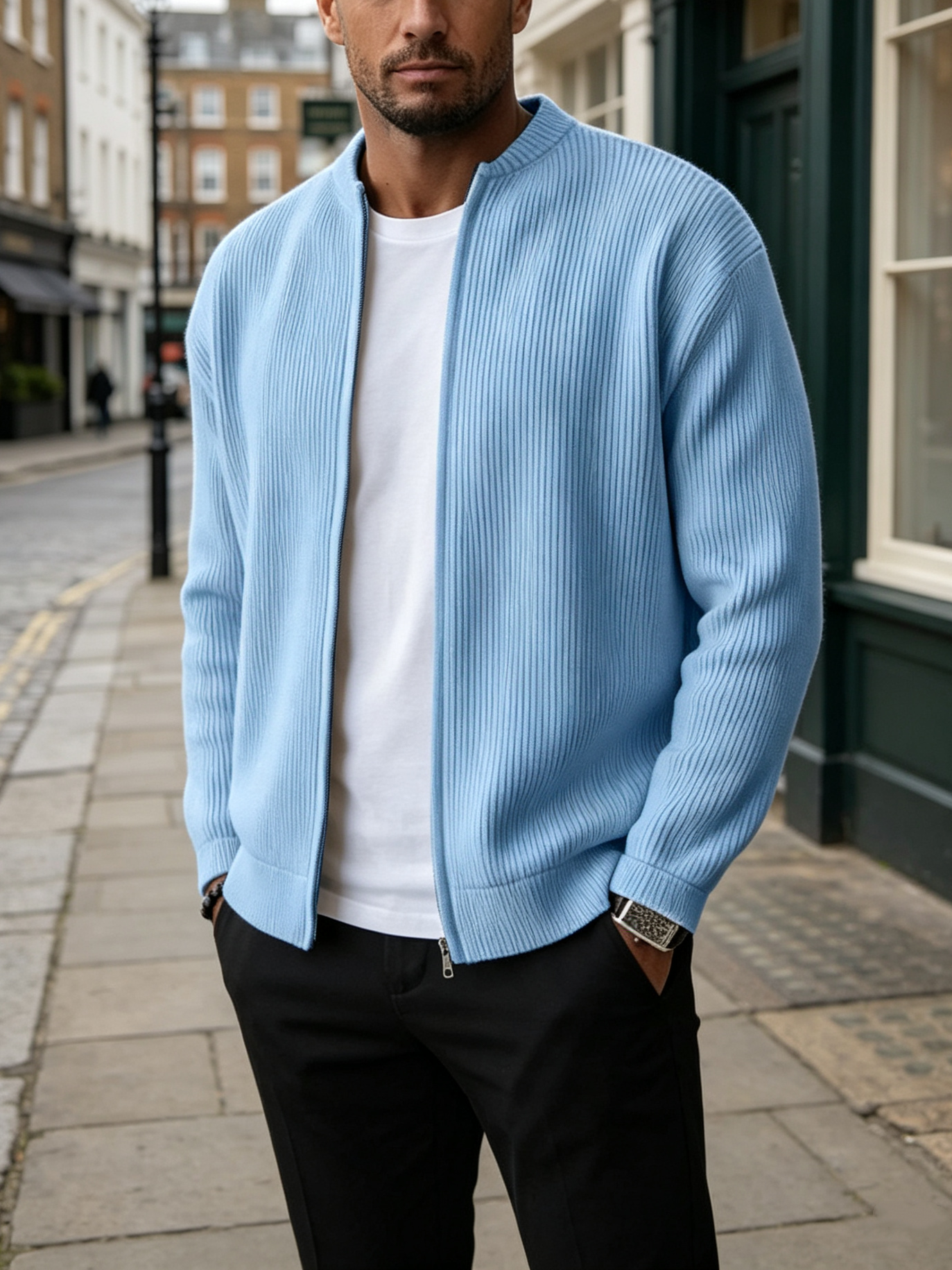 Men’s Ribbed Zip Knit Bomber Cardigan