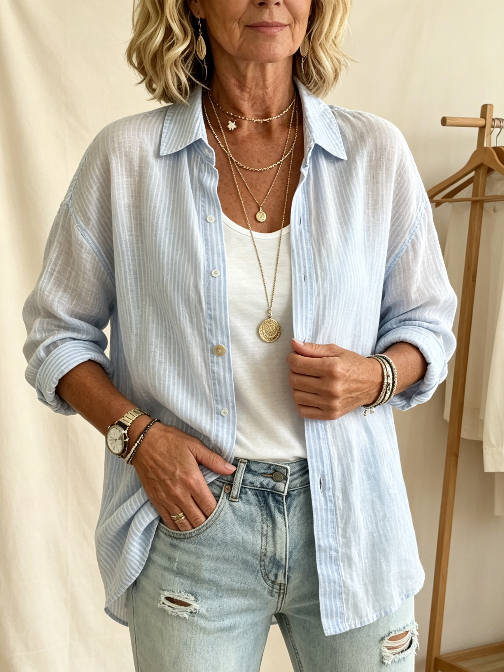 CLEARANCE SALE🔥Women's Casual Striped Linen-Blend Shirt