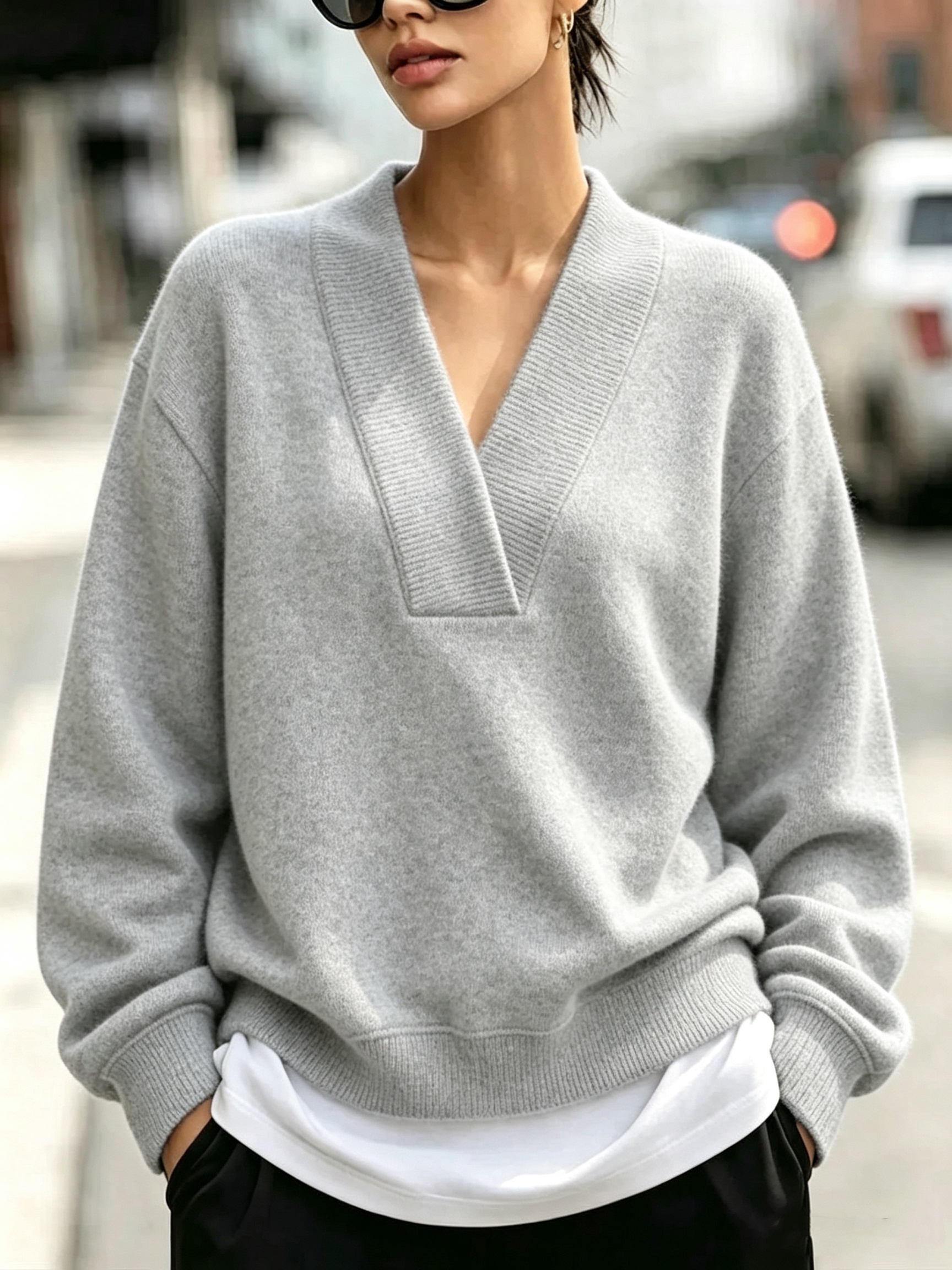 CLEARANCE SALE🔥 Chic Cozy Blue V-neckline Sweatshirt