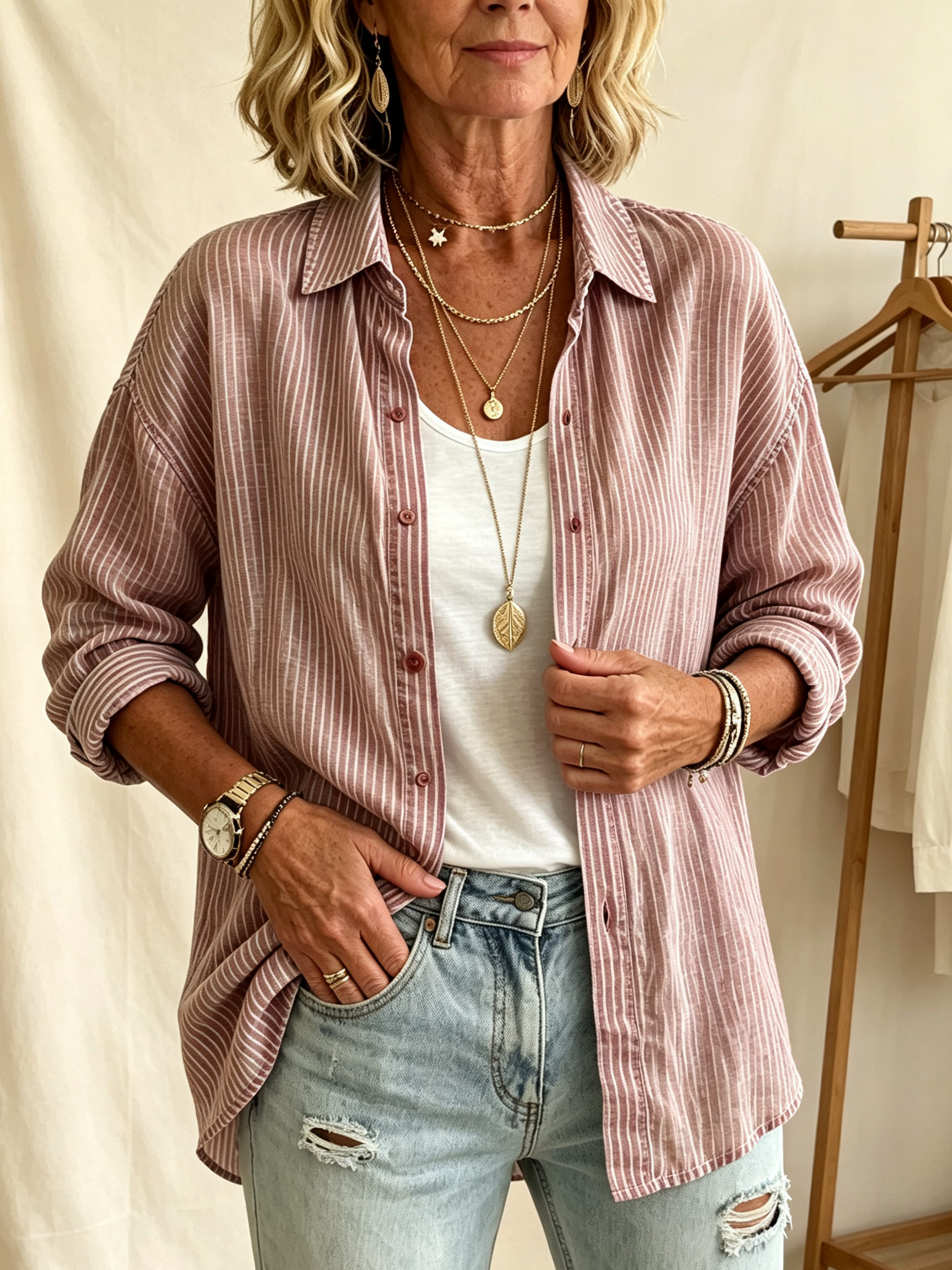 CLEARANCE SALE🔥Women's Casual Striped Linen-Blend Shirt
