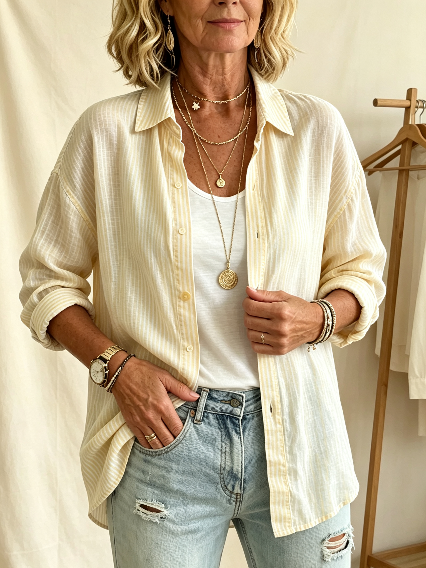 CLEARANCE SALE🔥Women's Casual Striped Linen-Blend Shirt