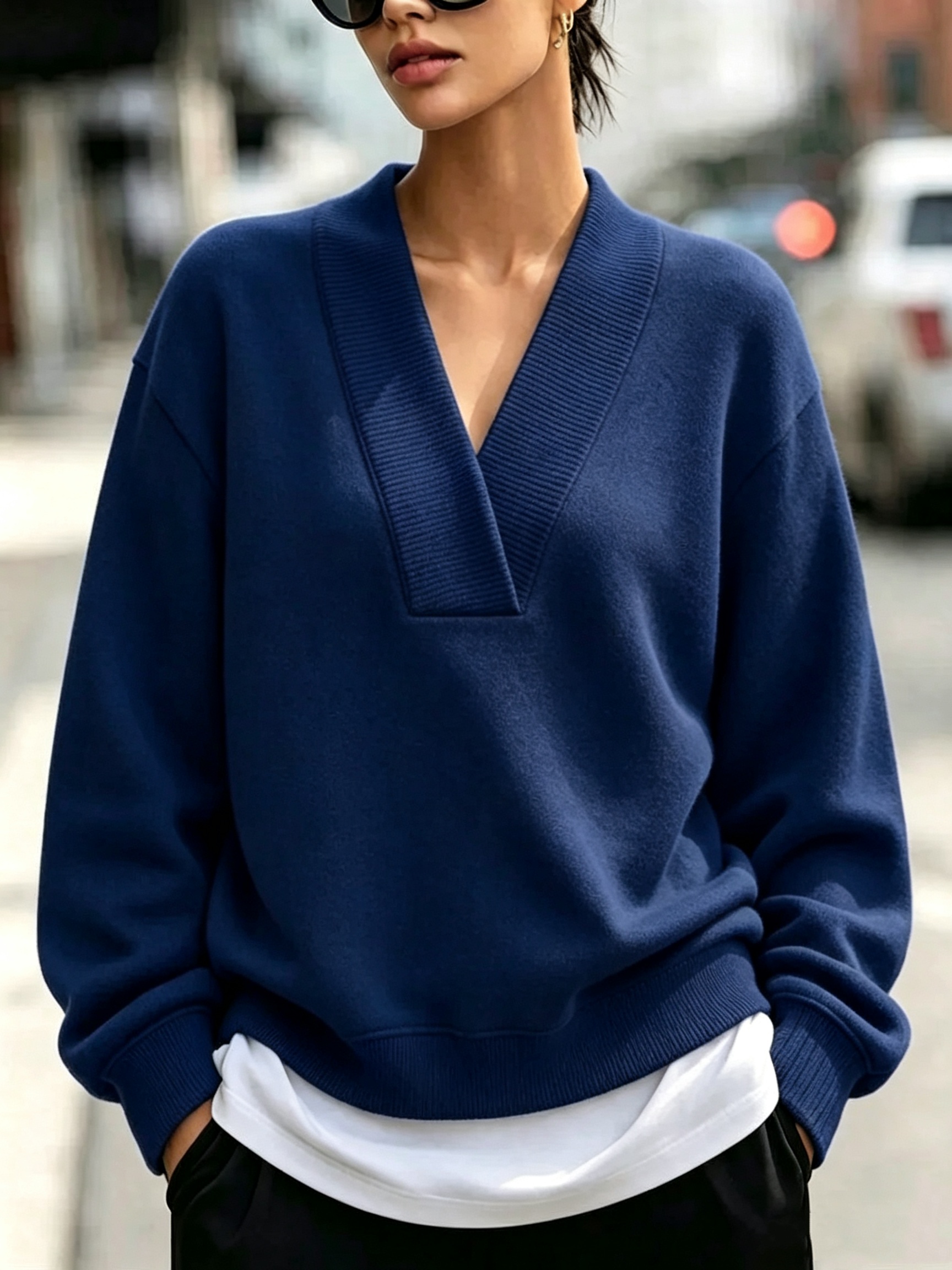 CLEARANCE SALE🔥 Chic Cozy Blue V-neckline Sweatshirt