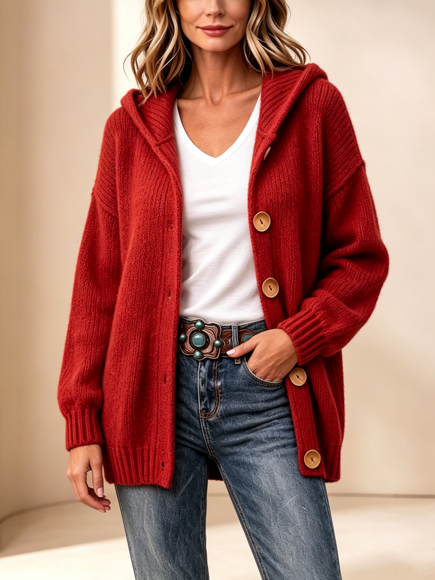 UP TO 49 OFF🔥Women's Chunky Knit Hooded Cardigan