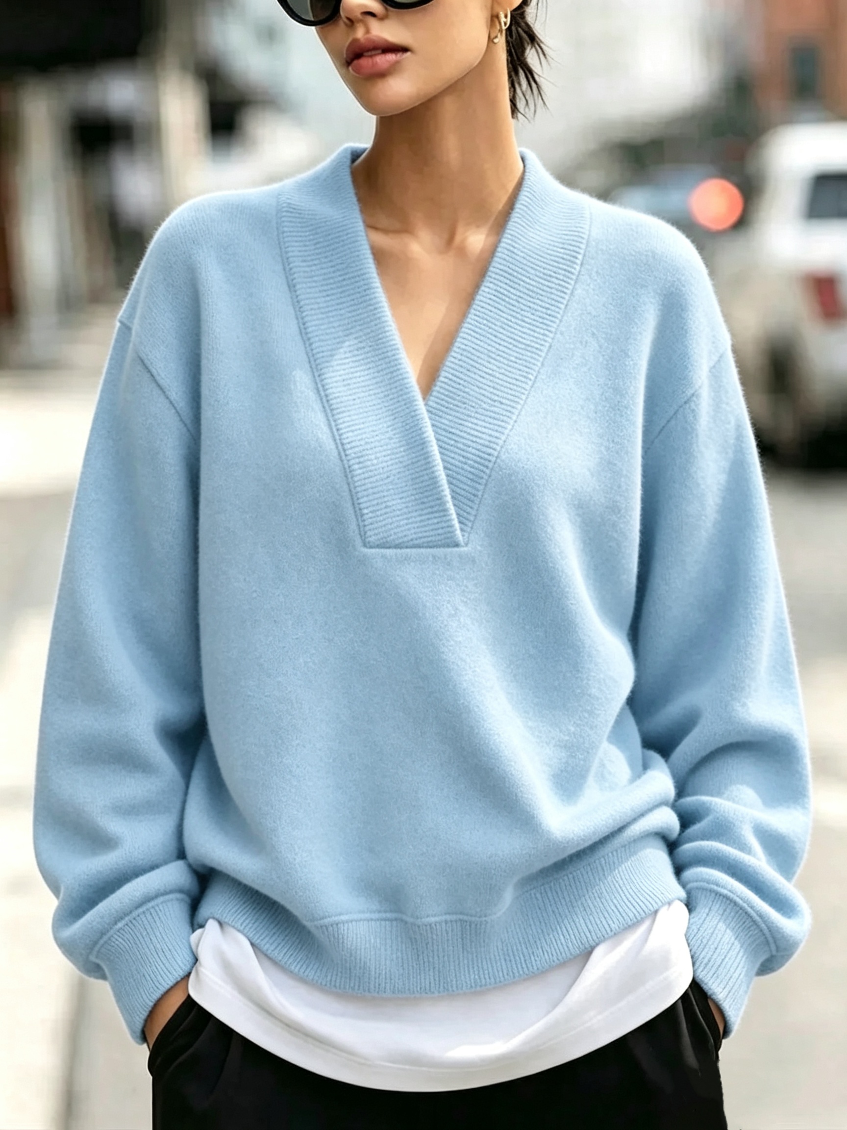 CLEARANCE SALE🔥 Chic Cozy Blue V-neckline Sweatshirt