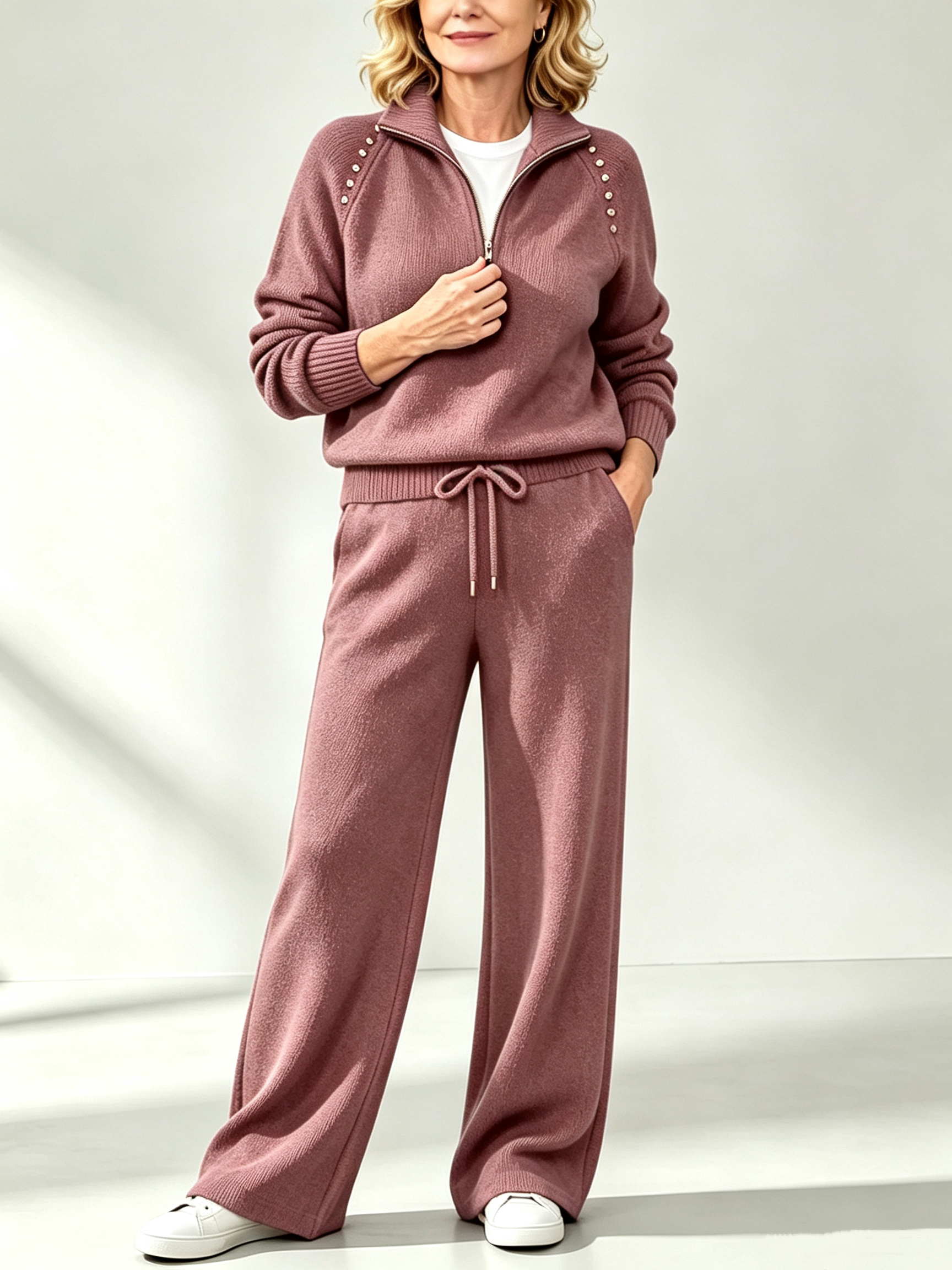 UP TO 49 OFF 💥 Effortless Knit Zip-Up Two Piece Set