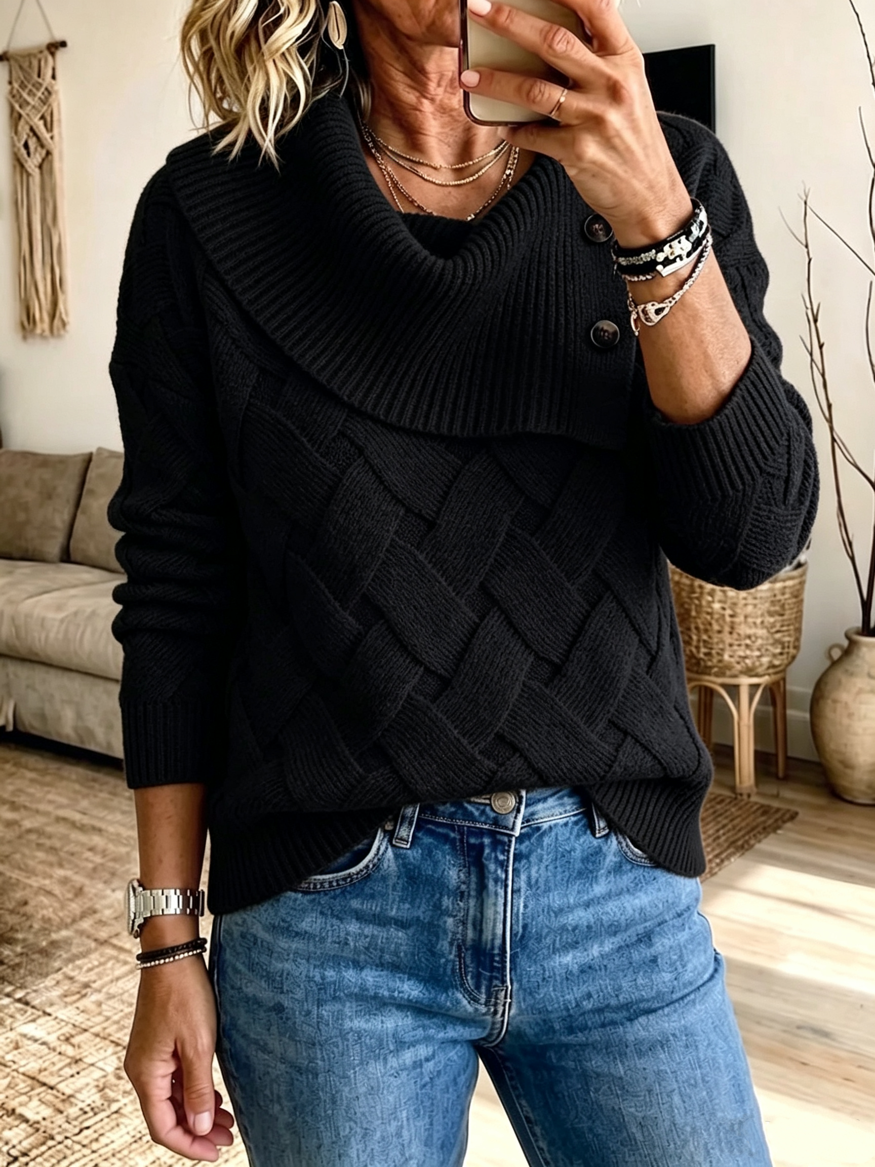 Chic Vibrant Orange Asymmetric Cowl Neck Knit Pullover