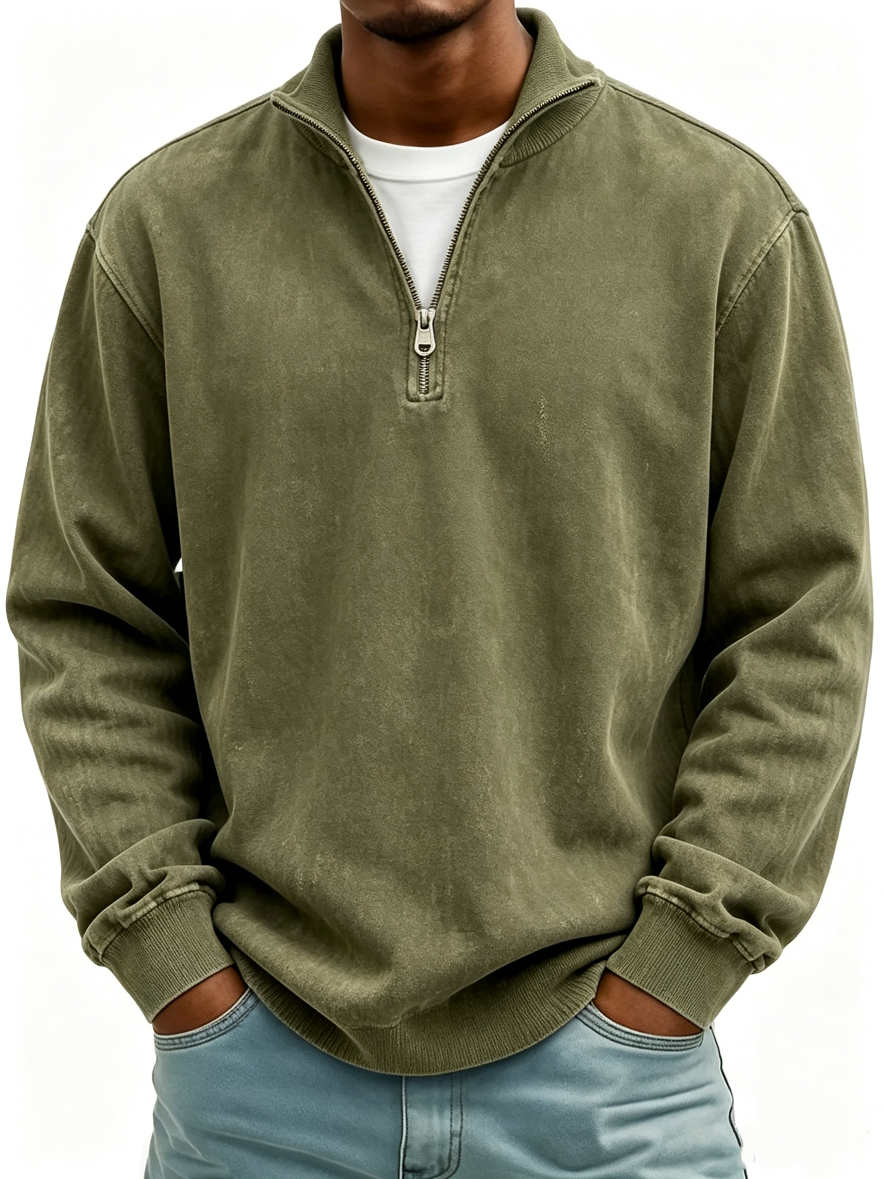 Men's Long Sleeve Ribbed Quarter-Zip Pullover