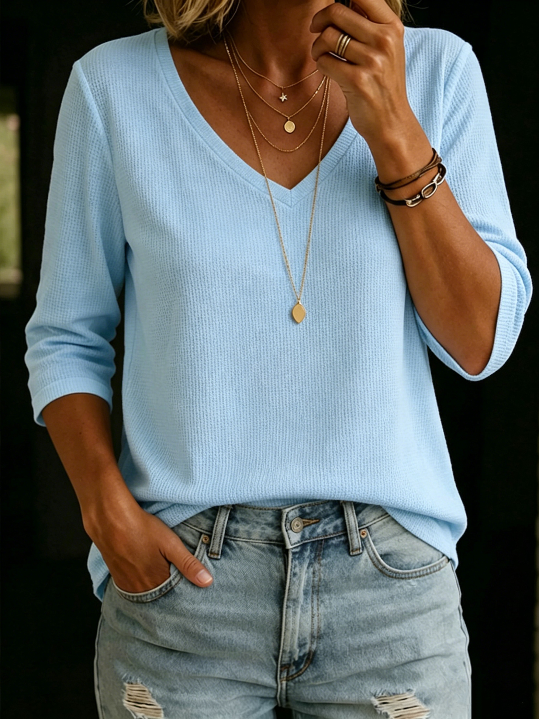 New Arrivals🔥 Women's V-Neck Waffle-Knit Top