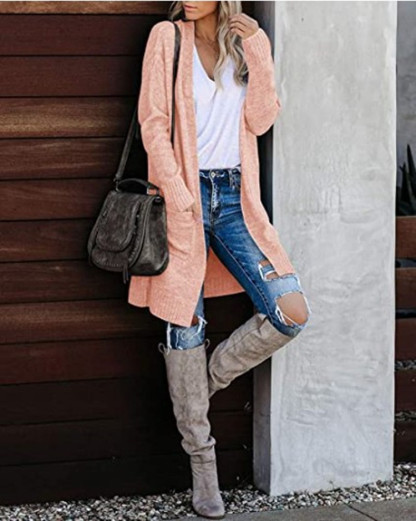 Women's Casual Knit Pocket Oversized Sweater Cardigan