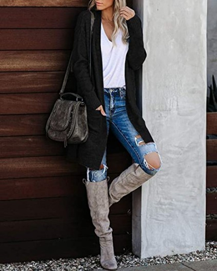 Women's Casual Knit Pocket Oversized Sweater Cardigan