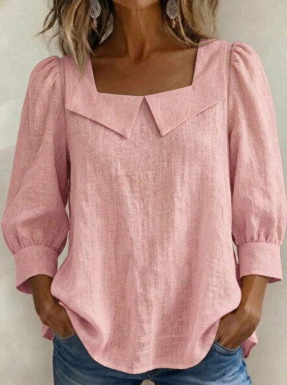 Today 49% off🔥Women’s Cotton Linen Square Neck Puff Sleeve Blouse