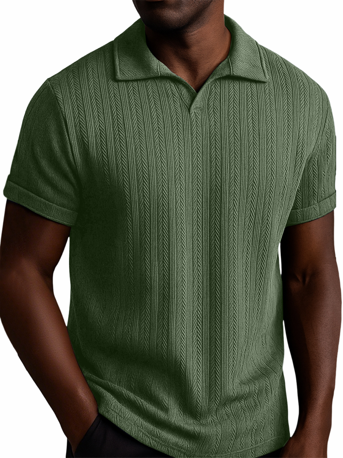 Men's Textured Striped V-neck Casual Daily Versatile Polo Top