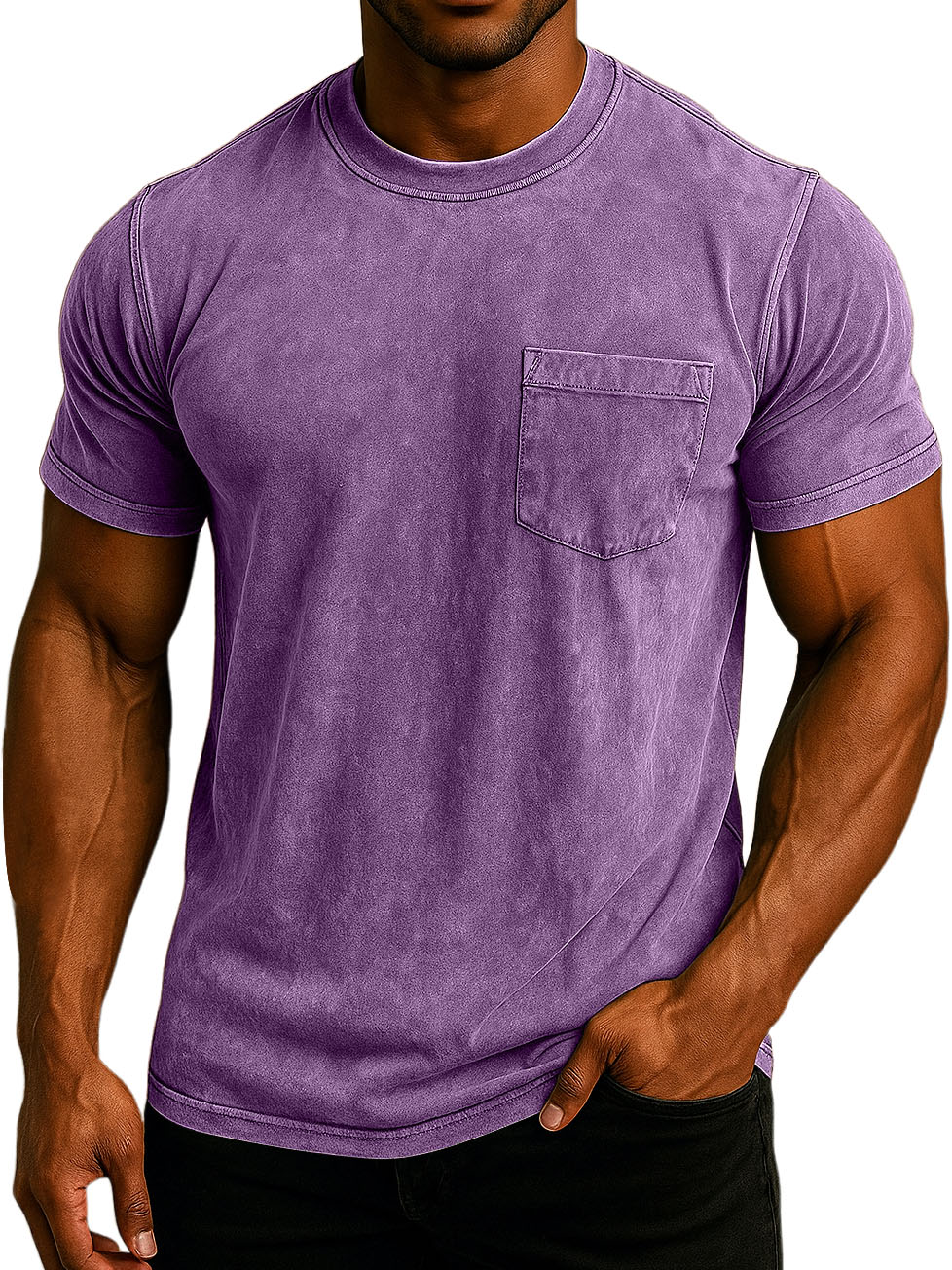 Men's Fashion Washed And Distressed Cotton Retro Pocket Casual T-shirt