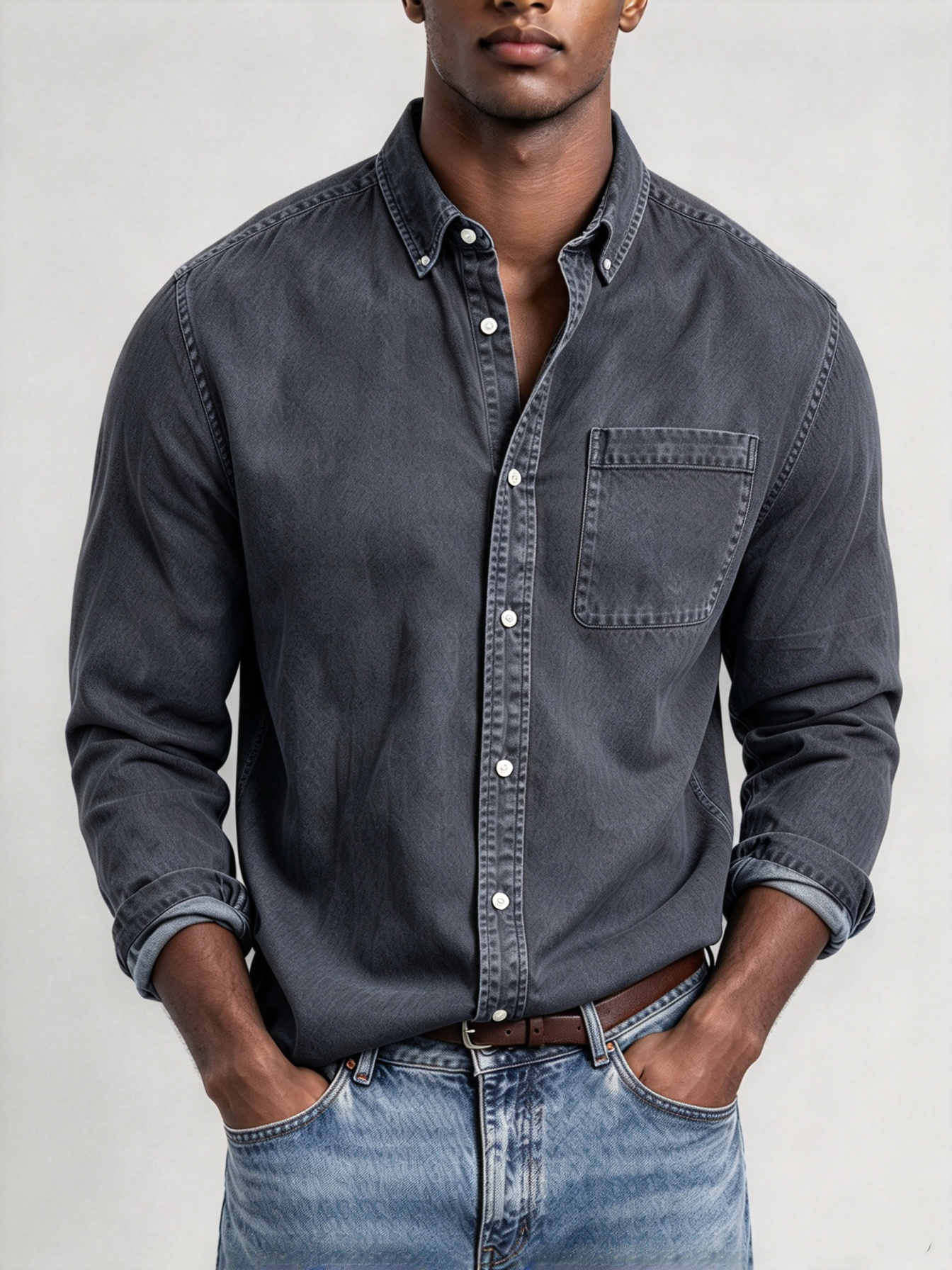 Clearance Sale💥 Men's Basics Vintage Washed Pocket Long Sleeve Shirt