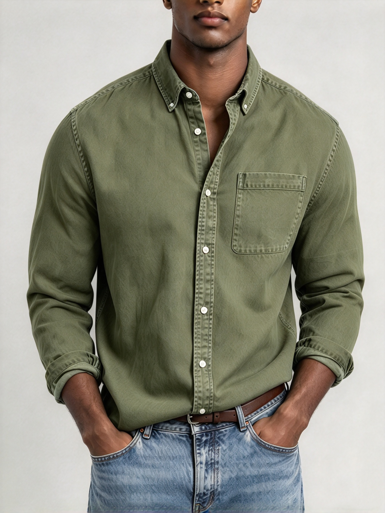 Clearance Sale💥 Men's Basics Vintage Washed Pocket Long Sleeve Shirt