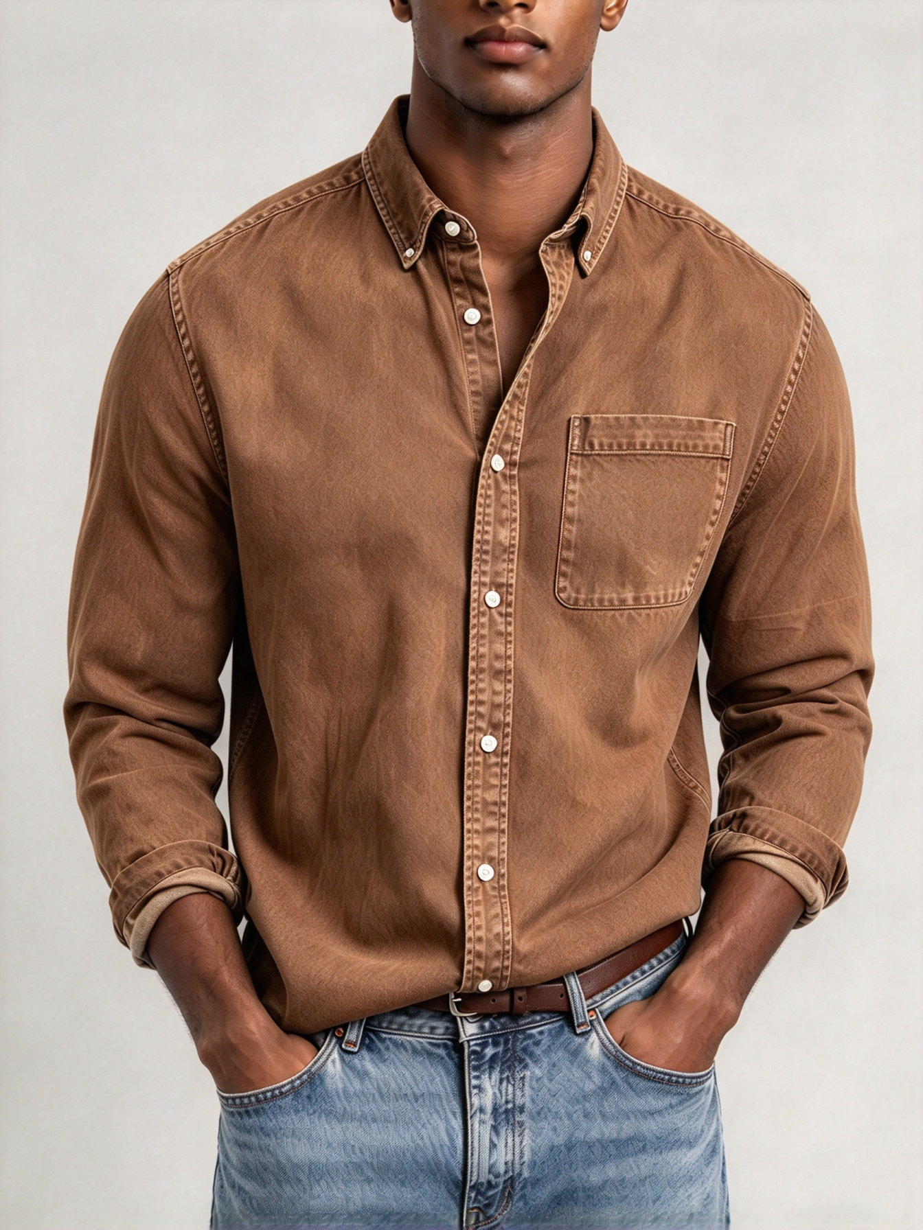 Clearance Sale💥 Men's Basics Vintage Washed Pocket Long Sleeve Shirt