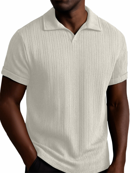 Men's Textured Striped V-neck Casual Daily Versatile Polo Top