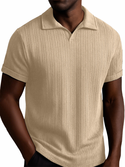 Men's Textured Striped V-neck Casual Daily Versatile Polo Top