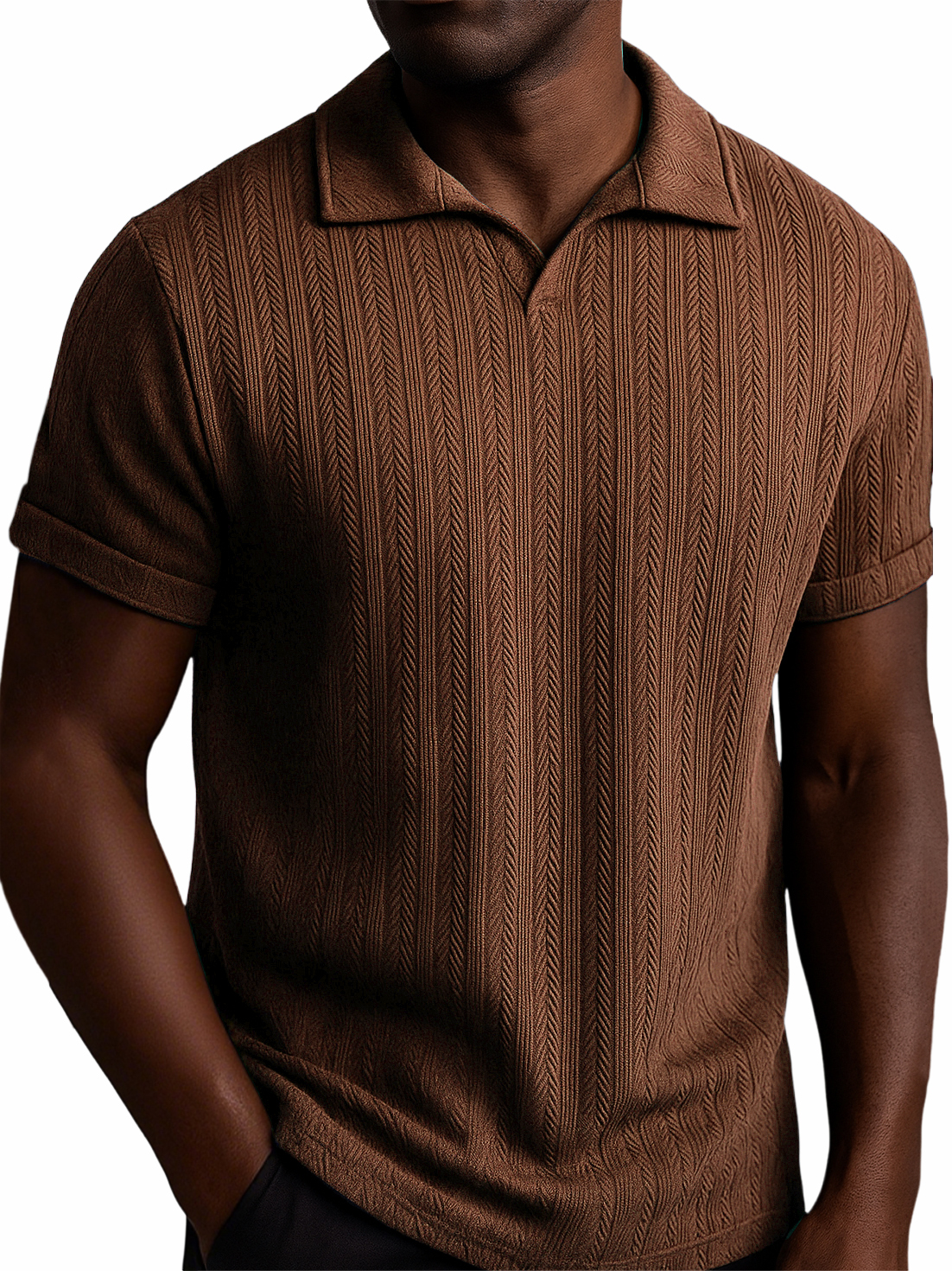 Men's Textured Striped V-neck Casual Daily Versatile Polo Top
