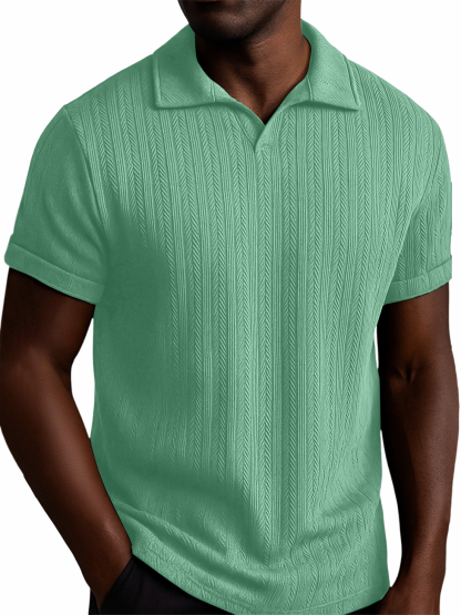 Men's Textured Striped V-neck Casual Daily Versatile Polo Top