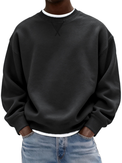 Men's Heavyweight Cotton X-stitch Crew-neck Basic Pullover Sweatshirt