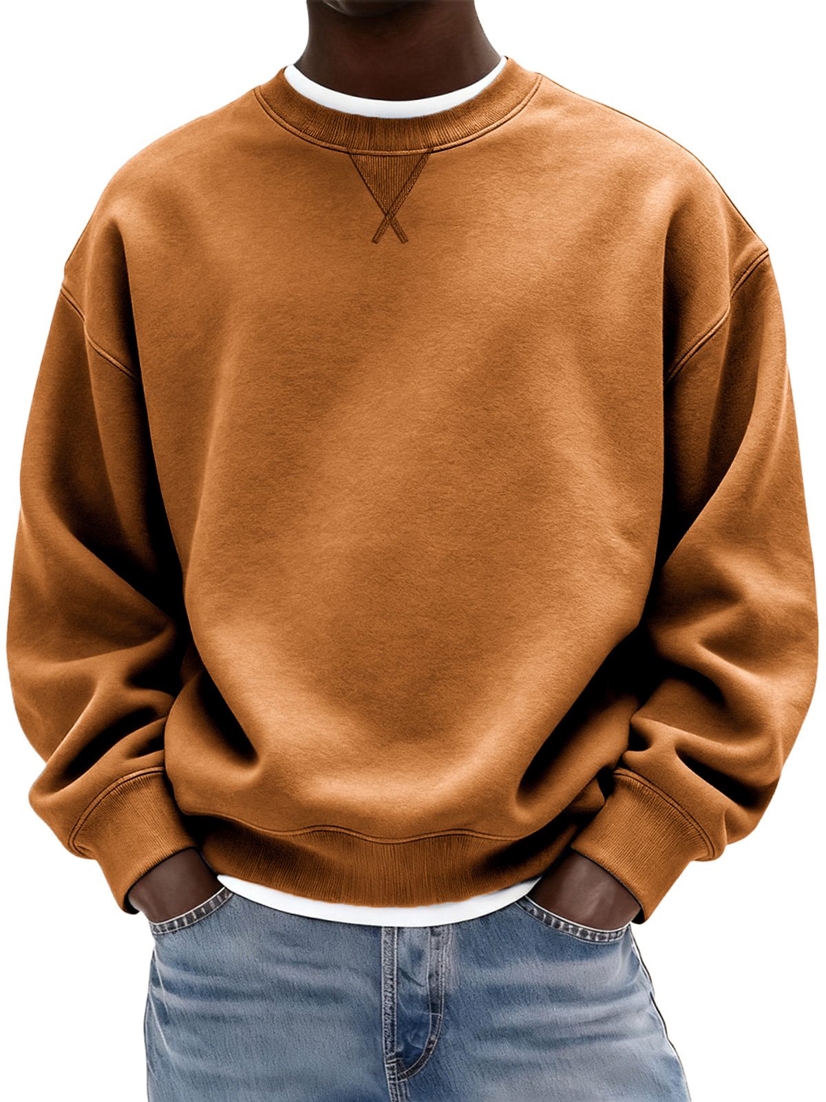 Men's Heavyweight Cotton X-stitch Crew-neck Basic Pullover Sweatshirt