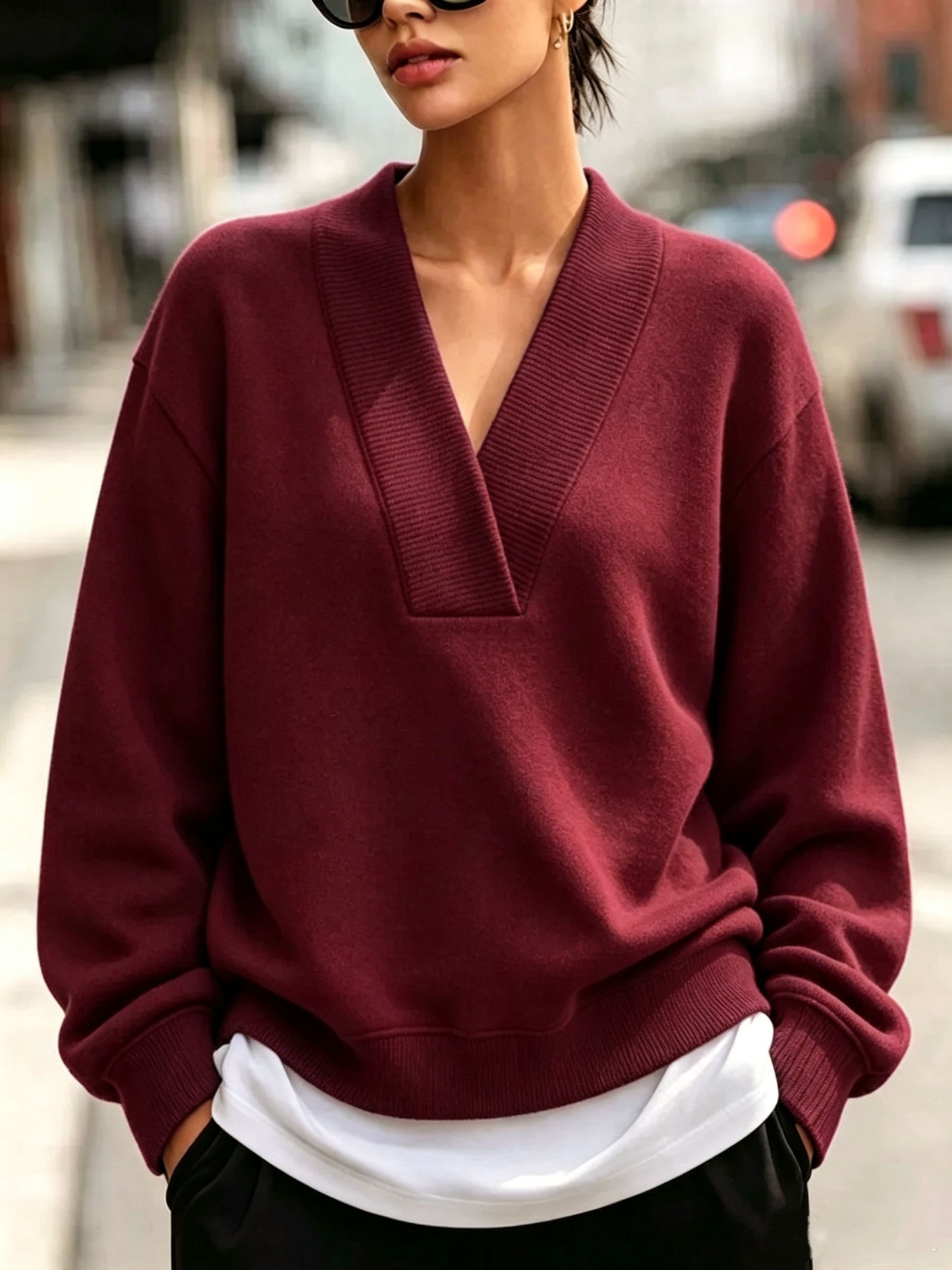 CLEARANCE SALE🔥 Chic Cozy Blue V-neckline Sweatshirt