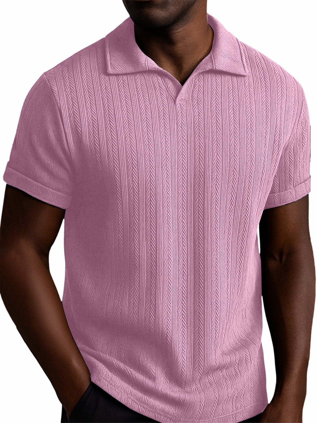 Men's Textured Striped V-neck Casual Daily Versatile Polo Top