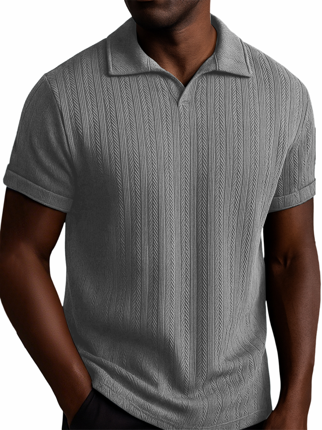Men's Textured Striped V-neck Casual Daily Versatile Polo Top