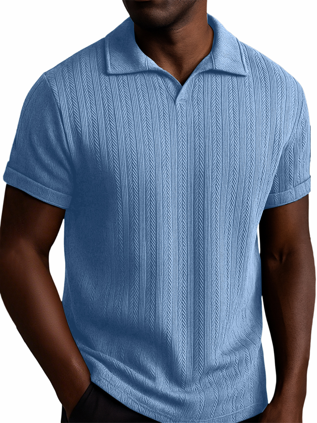 Men's Textured Striped V-neck Casual Daily Versatile Polo Top