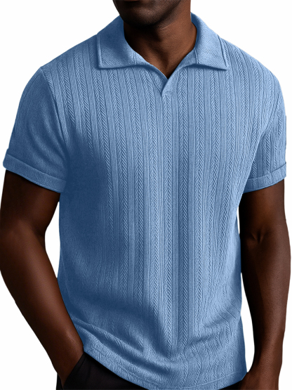Men's Textured Striped V-neck Casual Daily Versatile Polo Top